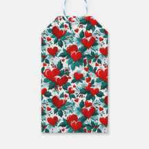 Snowy Red Christmas Hearts and Holly