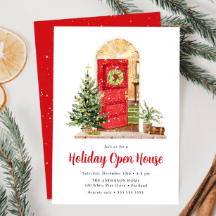 Snowy Red Door Holiday Open House Invitation
