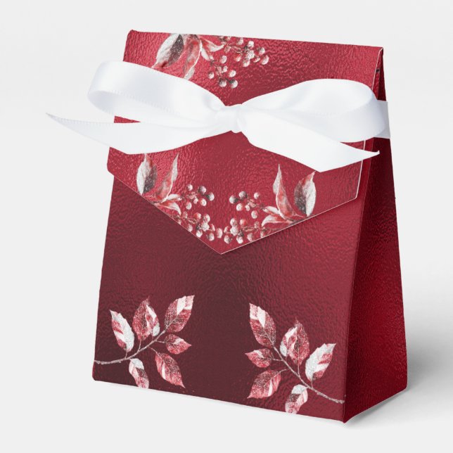 Snowy Red Leaves Christmas Holiday Gift Box (Front Side)