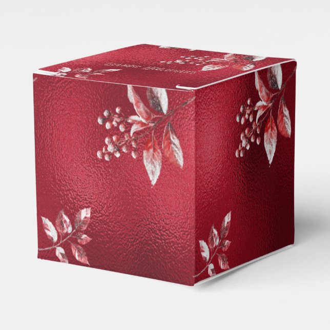 Snowy Red Leaves Christmas Holiday Gift Box (Front Side)