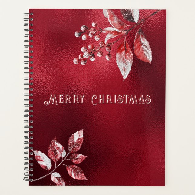 Snowy Red Leaves Christmas Holiday Planner (Front)