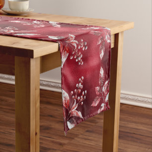 Snowy Red Leaves Christmas Table Runner
