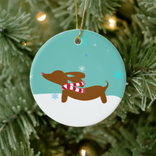 Snowy Reindeer Dachshund Tree Ornement de vacances