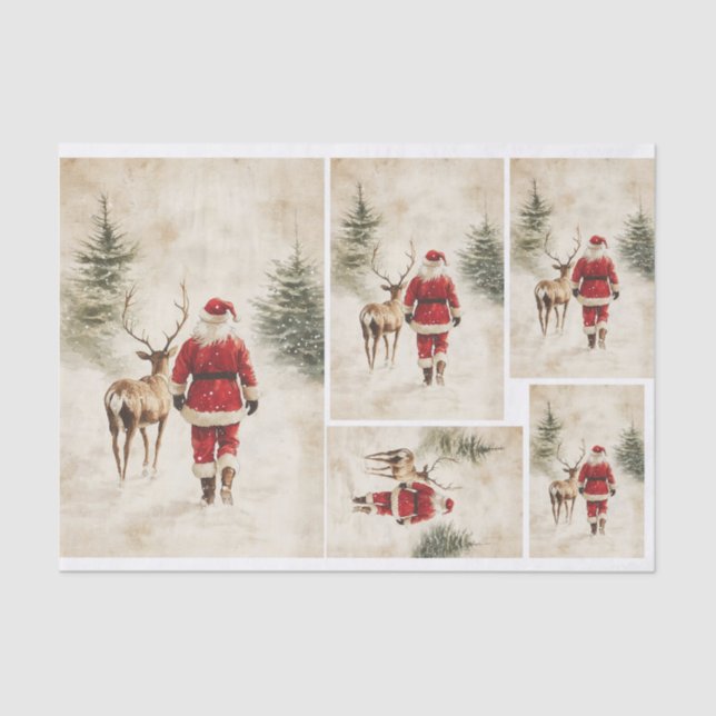 Snowy Santa and Reindeer Tissue Paper (Front)