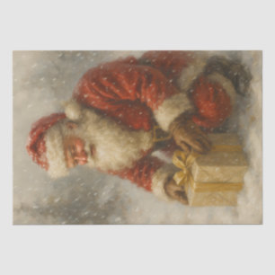 Snowy Santa With Gift Christmas Decoupage Tissue Paper