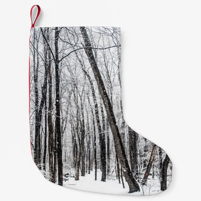 Snowy Scene in Woodland Michigan Small Christmas Stocking (Front)