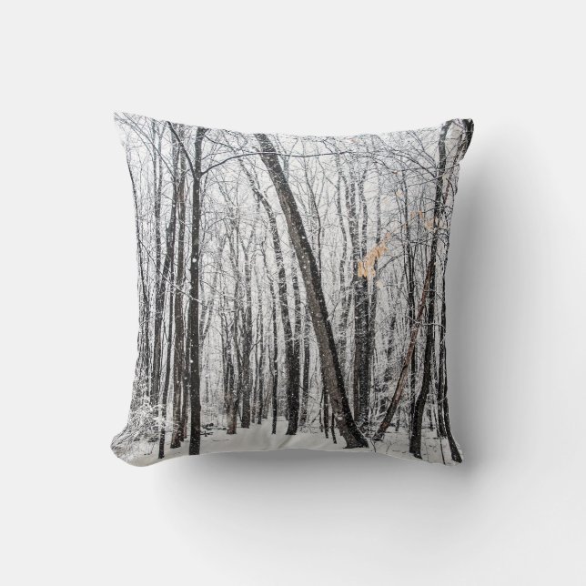 Snowy Scene in Woodland Michigan Throw Pillow (Front)