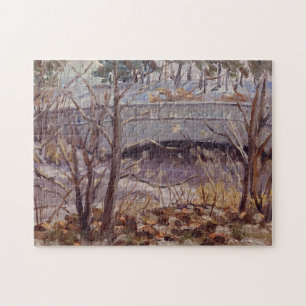 Snowy Scene of Bridge in Forest Park St Louis  Jigsaw Puzzle