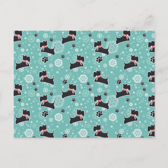 Snowy Scottie Dog Christmas Pattern Holiday Postcard (Front)