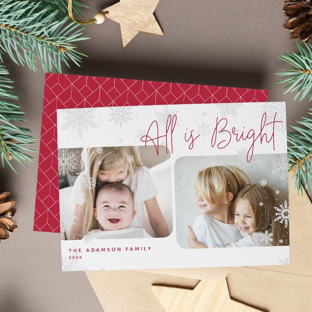 Snowy Script | 2 Photo All is Bright Holiday Card (Creator Uploaded)