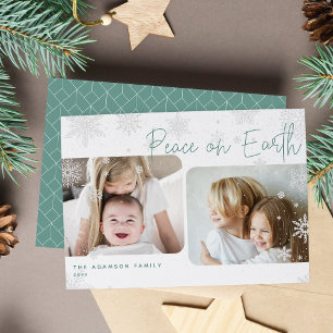 Snowy Script   2 Photo Peace on Earth Holiday Card