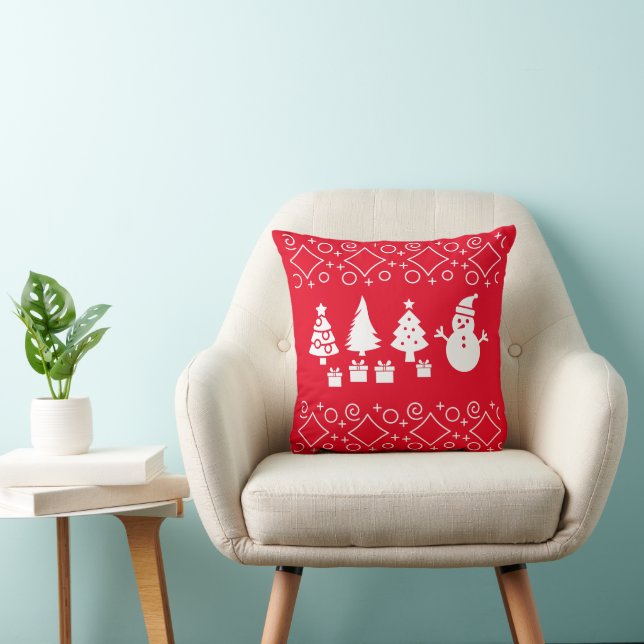 Snowy Serenity: Christmas Trees and Snowman design Throw Pillow (Chair)
