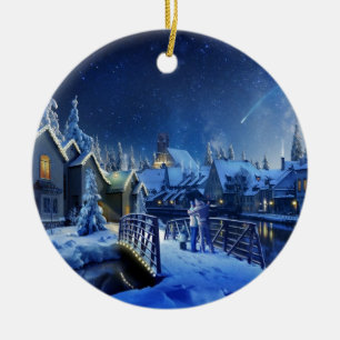 Snowy Shooting Star Ceramic Ornament