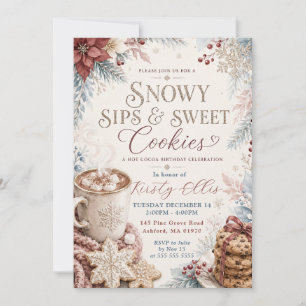 Snowy Sips & Cookies Hot Cocoa Birthday Party Invitation