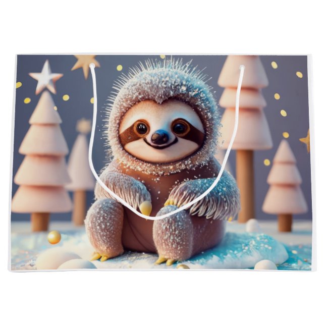 Snowy Sloth's Winter Wonderland Large Gift Bag (Front)