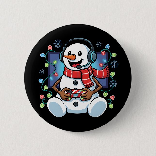 Snowy Snowman Gamer 2 Inch Round Button (Front)