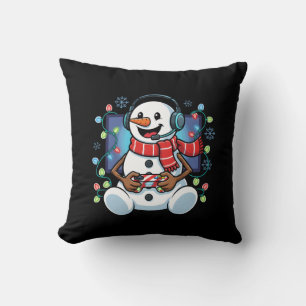 Snowy Snowman Gamer Throw Pillow