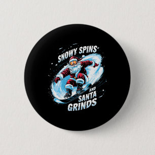 Snowy Spins Santa Grinds Snowboarder Christmas Sno 2 Inch Round Button