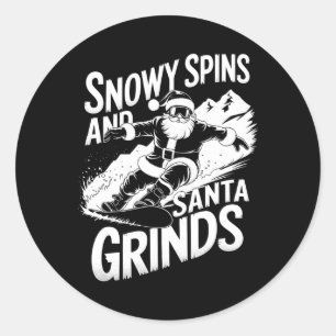Snowy Spins Santa Grinds Snowboarder Christmas Sno Classic Round Sticker