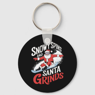 Snowy Spins Santa Grinds Snowboarder Christmas Sno Keychain