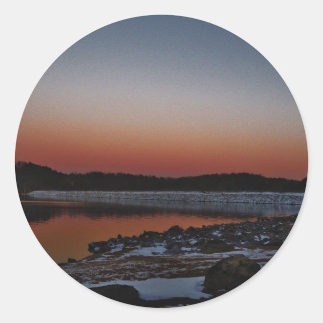 Snowy Sunset at Lake Arrowhead Classic Round Sticker (Front)