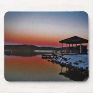 Snowy Sunset at Lake Arrowhead dock Mouse Pad