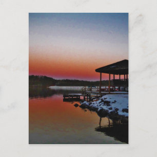 Snowy Sunset at Lake Arrowhead dock Postcard