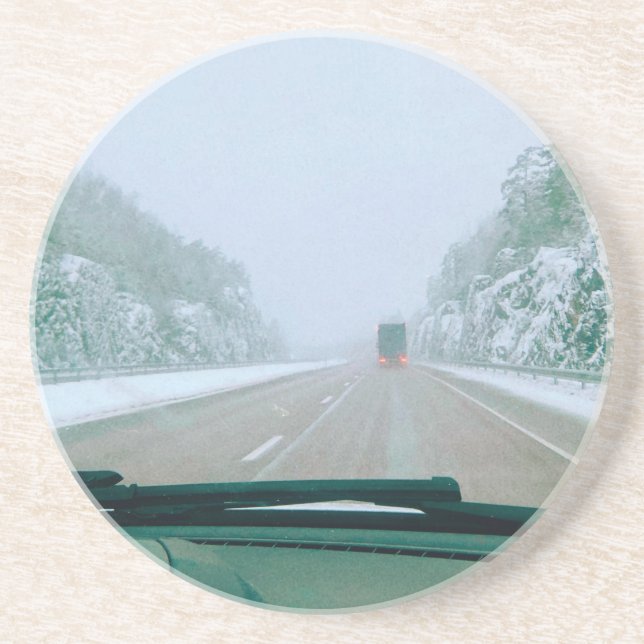 Snowy Swedish Road Trip Coaster (Front)
