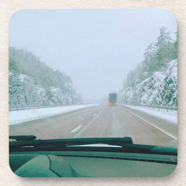Snowy Swedish Road Trip Coaster (Front)