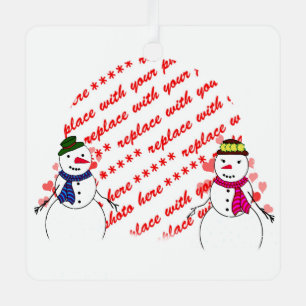 Snowy Sweethearts Photo Frame Metal Ornament