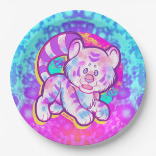 Snowy Tiger Cute Neon Kidcore Paper Plate
