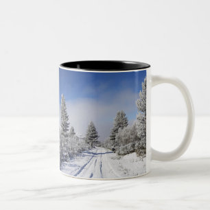 Snowy Track and Pine Trees, Cambrians, near St Two-Tone Coffee Mug