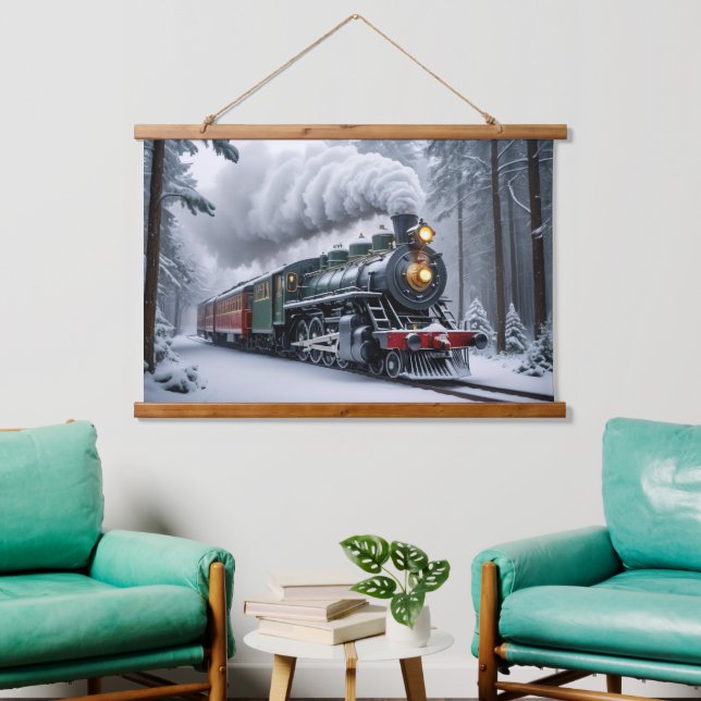  Snowy Train in Winter Landscape Hanging Tapestry (Living Room)