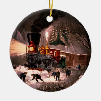 Snowy Train Scene  Ceramic Ornament
