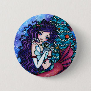 Snowy Treasures Christmas Fairy Mermaid Orca 2 Inch Round Button