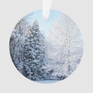 Snowy Tree Scene Round Christmas Ornament