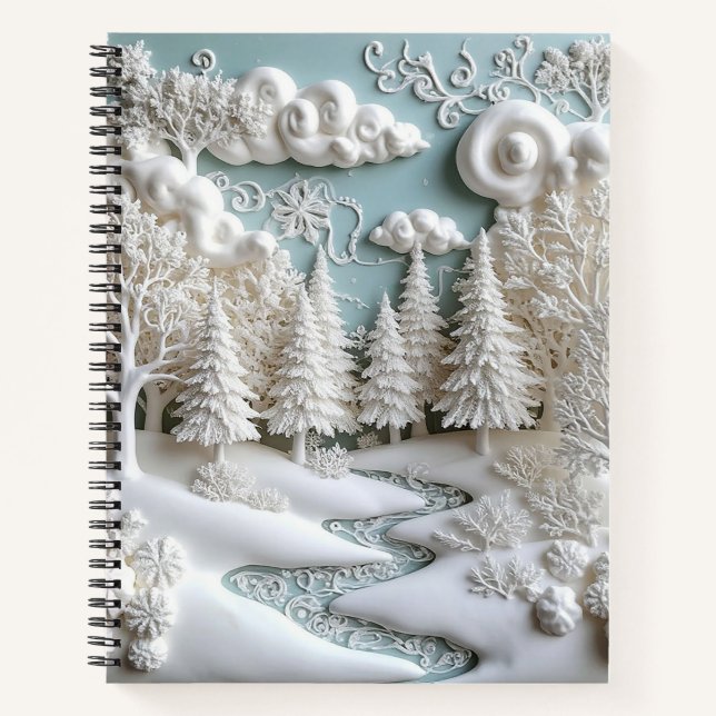 Snowy Trees and Frosty Patterns Notebook (Front)