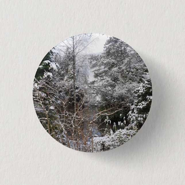 Snowy Trees Badge 1 Inch Round Button (Front)