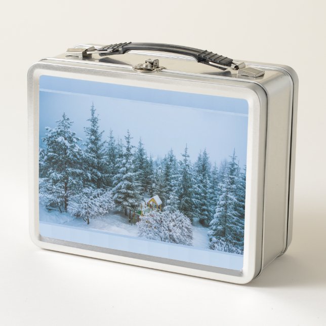 Snowy Trees Metal Lunch Box (Front)