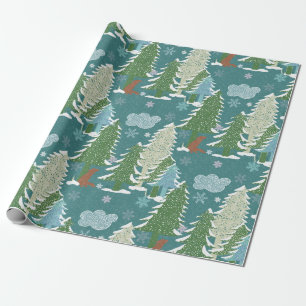 Snowy Trees Red Fox Wrapping Paper