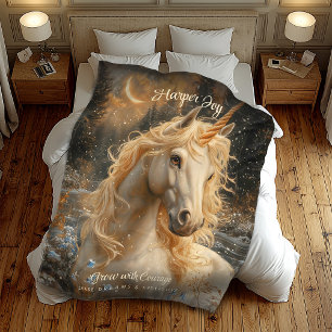 Snowy Unicorn Inspirational Winter Fantasy Fleece Blanket