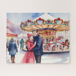 Snowy Valentines Day Cute Couple Jigsaw Puzzle