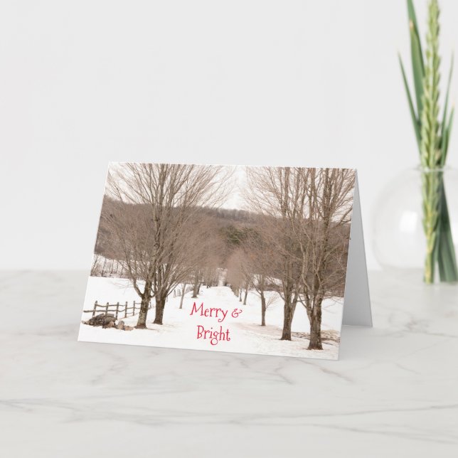 Snowy Vermont Merry & Bright Festive Employer Holiday Card (Front)