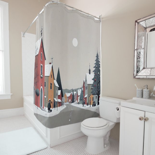 Snowy village, at Christmas - Shower Curtain (In Situ)