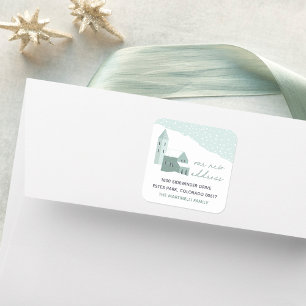 Snowy Village Change of Address Square Sticker