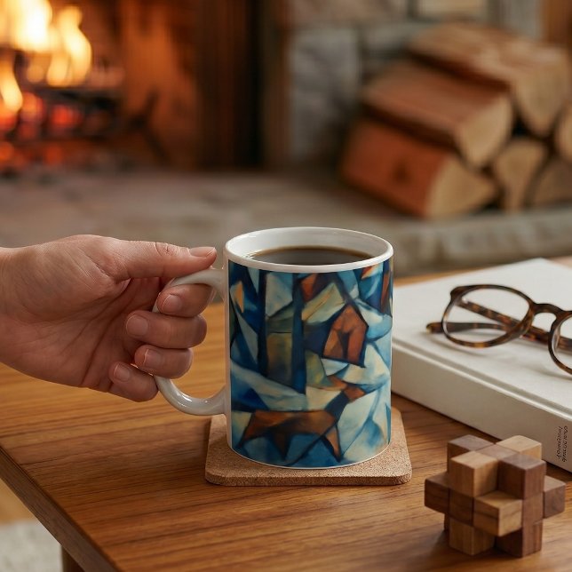 Snowy Village | Cubist Expressionism Coffee Mug (Lifestyle Shot)