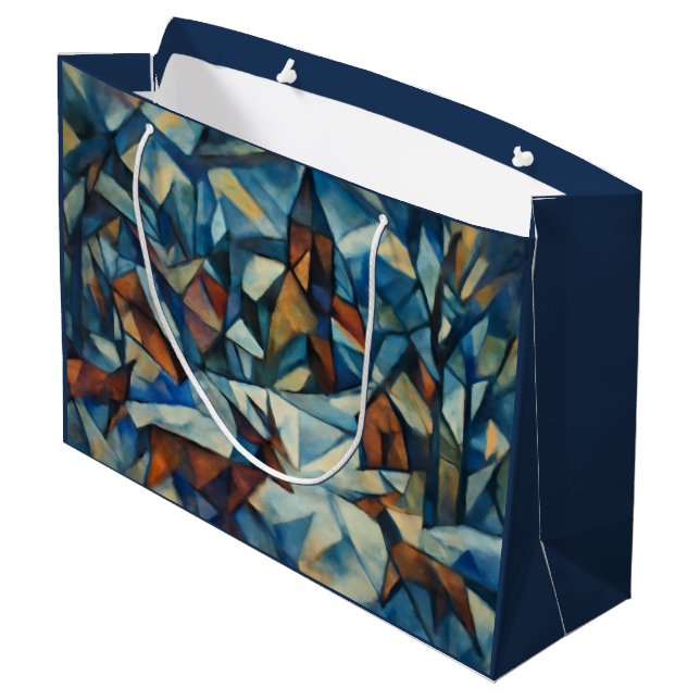 Snowy Village | Cubist Expressionism Large Gift Bag (Back Angled)