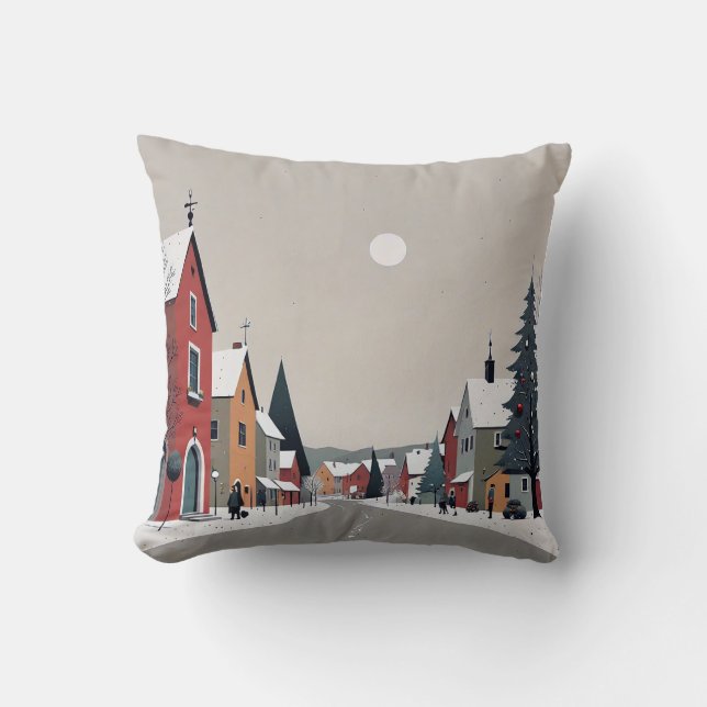 Snowy village,decorated for Christmas - Sticker Throw Pillow (Front)