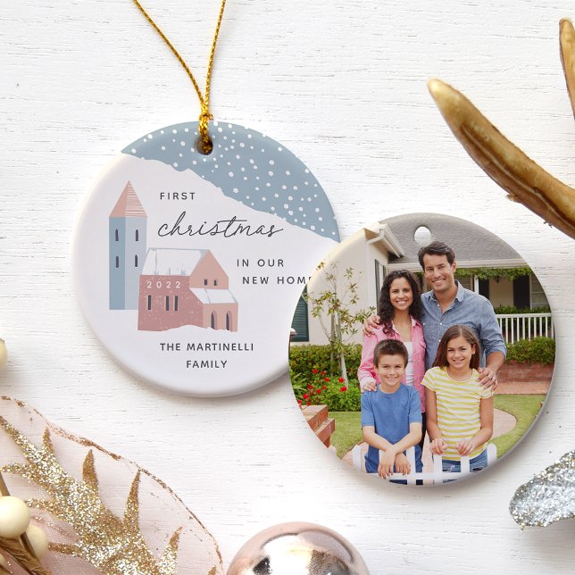 Snowy Village | First Christmas in Our New Home Ceramic Ornament (Creator Uploaded)