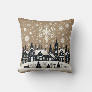 Snowy Village Silhouette  Throw Pillow